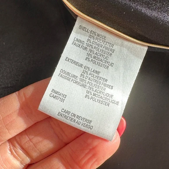 Calvin Klein Black Wool Wrap Coat Detachable Fur Collar Size 6 - Picture 7 of 9